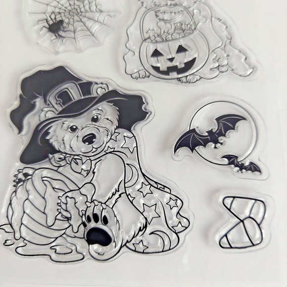 Halloween Silicone Clear Stamps for DIY Scrapbooking Dogs Pumpkins Bat Boo Trick - Picture 4 of 7